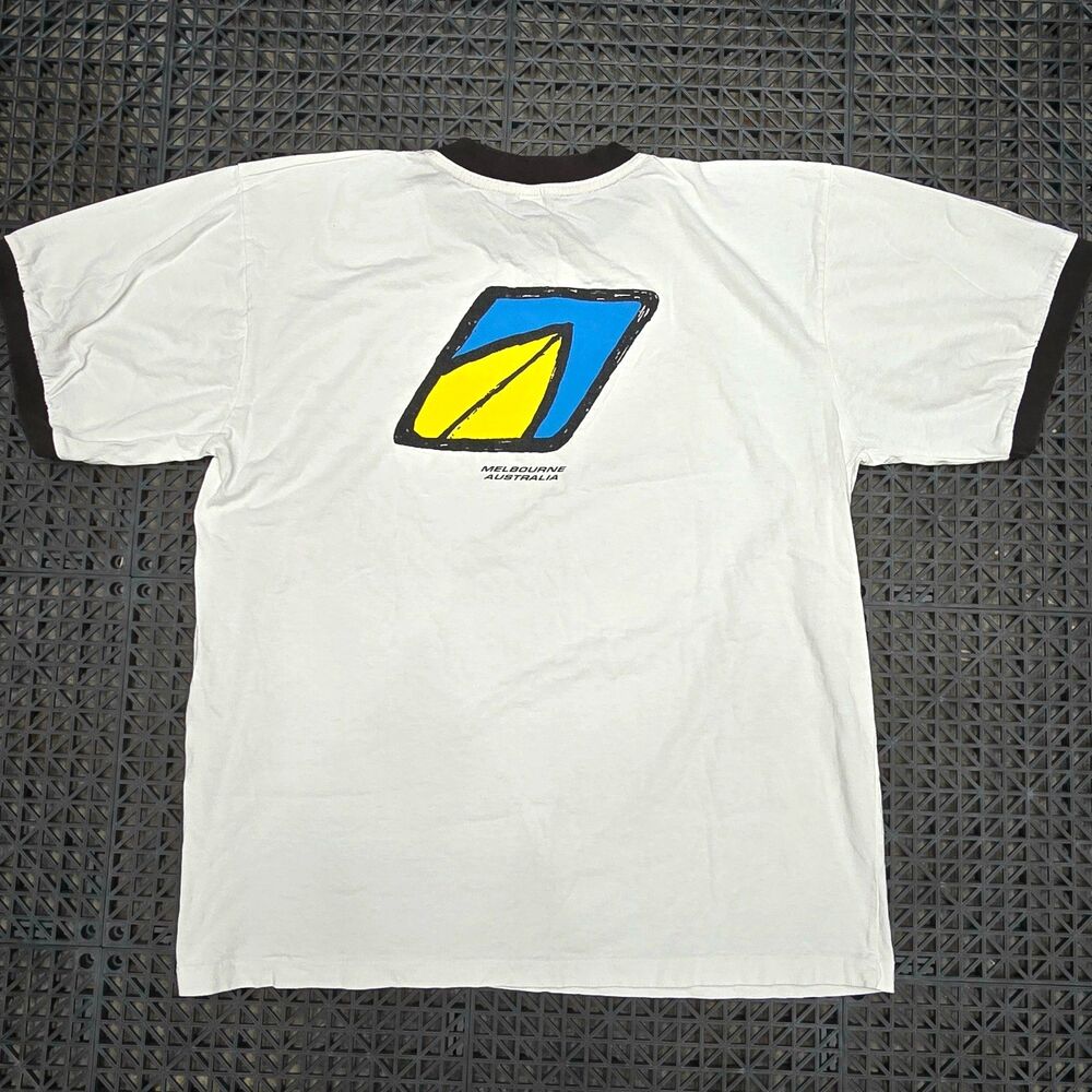 Vintage 90s RMIT Australia Surf T Shirt Large L Single Stitch White Surfing VTG
